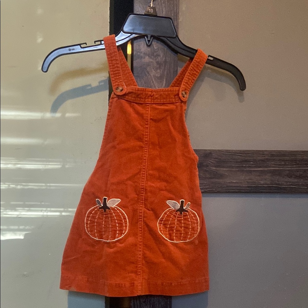 Orange Pumpkin Embroidered Pinafore Dress